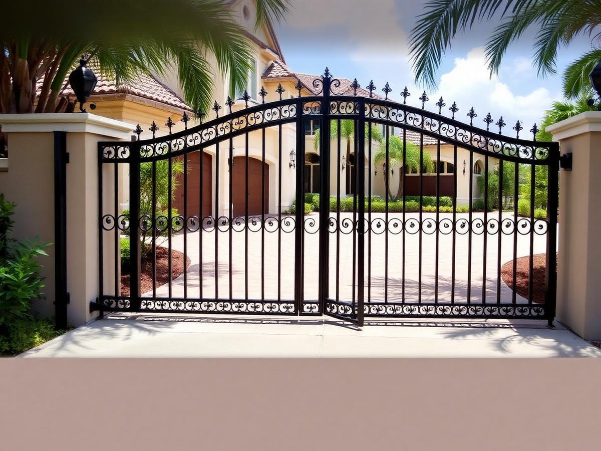 Custom welded metal driveway gate built in Belize